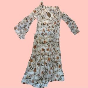 Sheer floral print button up dress